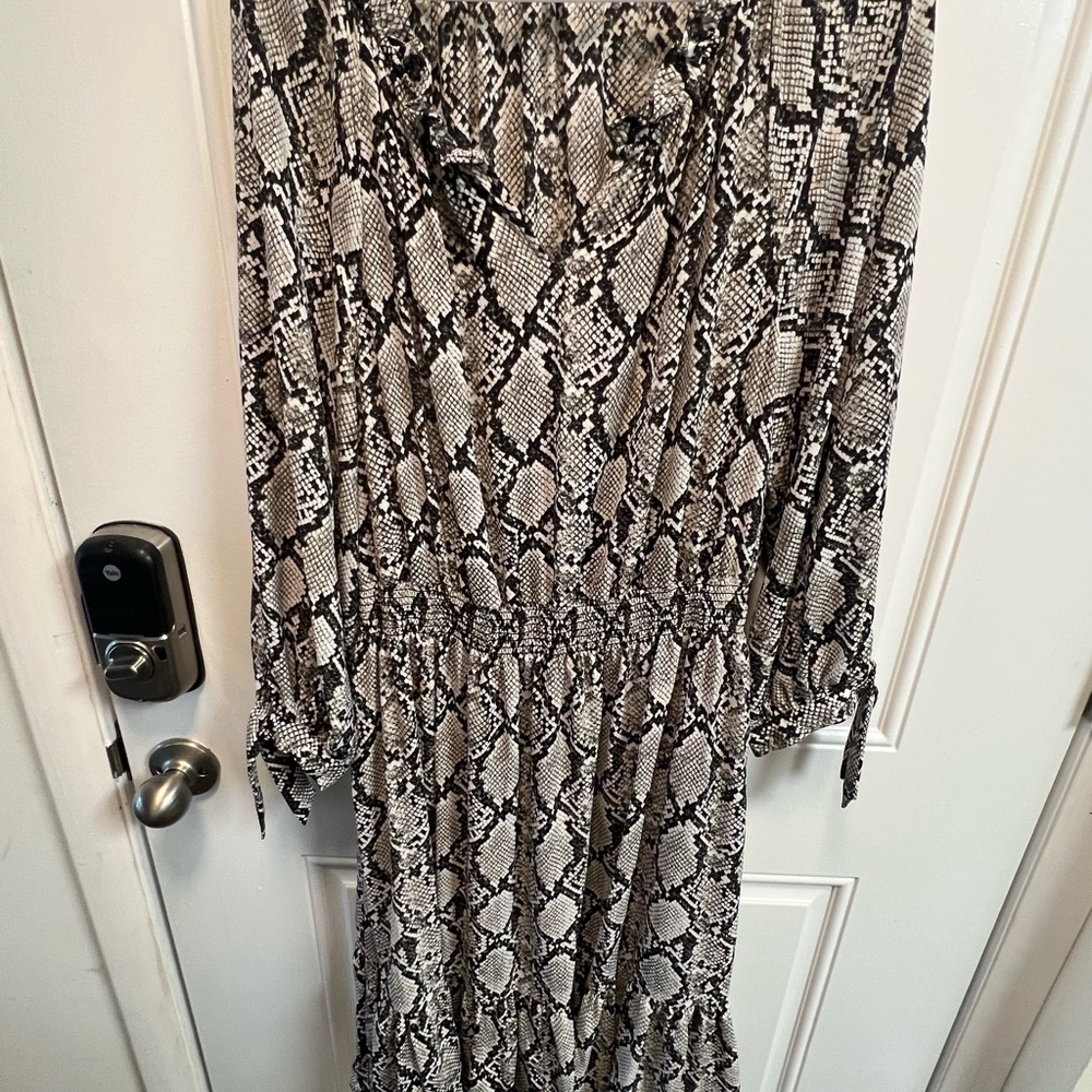 Talbots Snake Print Long Sleeve Dress - Black and Cream